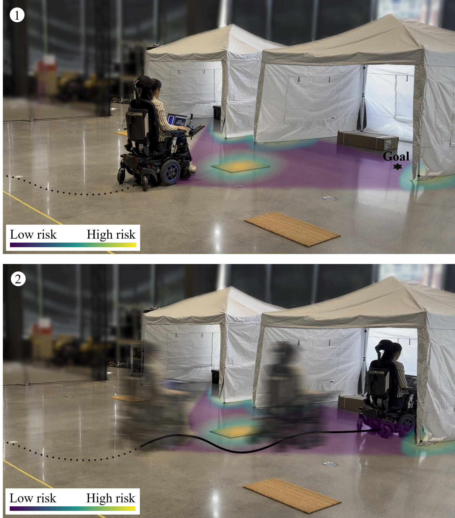 Wheelchair with layered risk map overlay